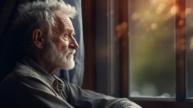 Depressione uomo triste e anziano a casa con lutto e problemi di salute mentale