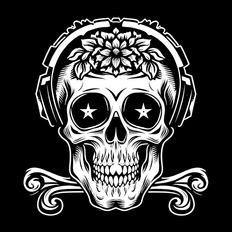 Photo desain print kerangka kaos hitam