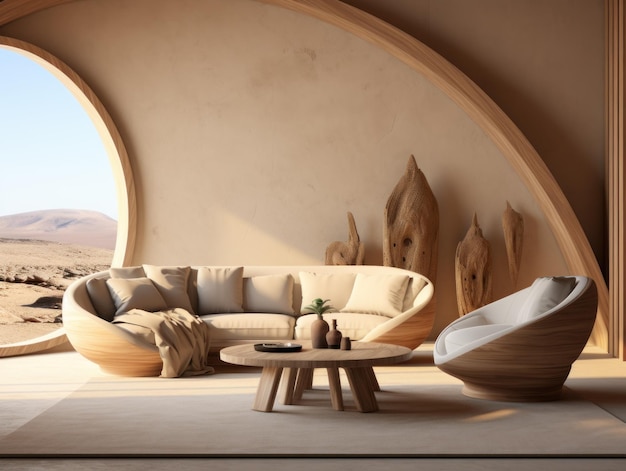 Desert Elegance Mockup generato dall'AI di interni minimalisti con EFrame e Wall Art