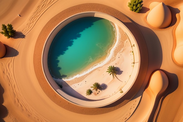 Desert oasis lago fonte d'acqua sorpresa acqua dolce nella sabbia carta da parati illustrazione di sfondo