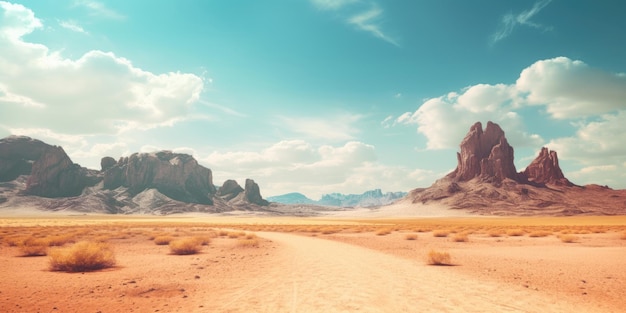 Desert Road nel deserto con vista sulle montagne Generative AI