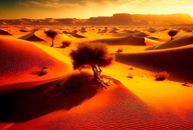 Desert Rub' al Khali Emirates Abu Dhabi Bellissimo paesaggio con il tramonto