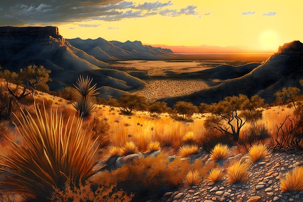 Deserto del canyon di roccia rossa nel paesaggio panoramico del Nevada la sera Arte generata dalla rete neurale