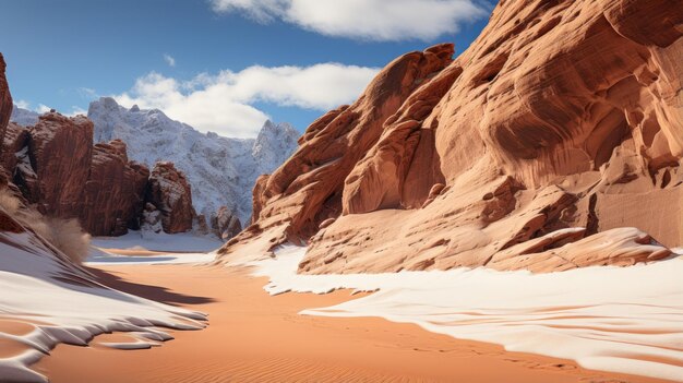 deserto invernale e montagne innevate