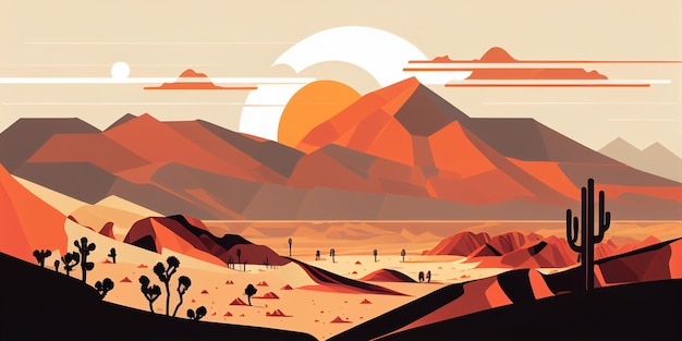 Deserto paesaggio minimalista Montagna sabbia cielo e nuvole paesaggio sfondo AI generativa