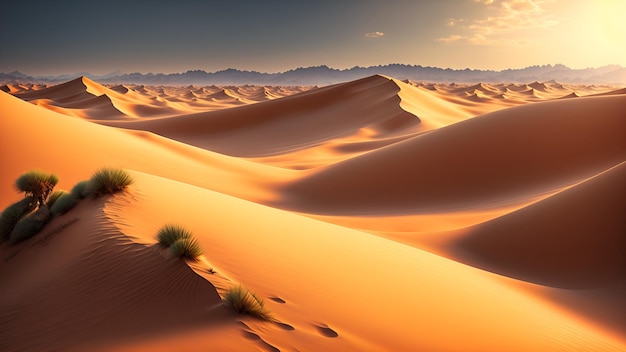 Deserto sabbioso con alte dune in una giornata calda e soleggiata Generazione AI