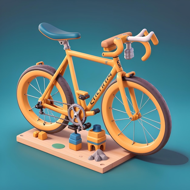 Design 3d isometrico a tema bicicletta altamente dettagliato