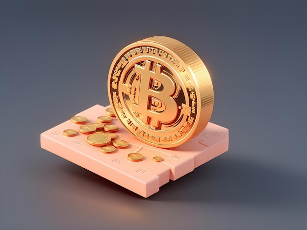 Design 3D isometrico completo del tema Bitcoin altamente dettagliato