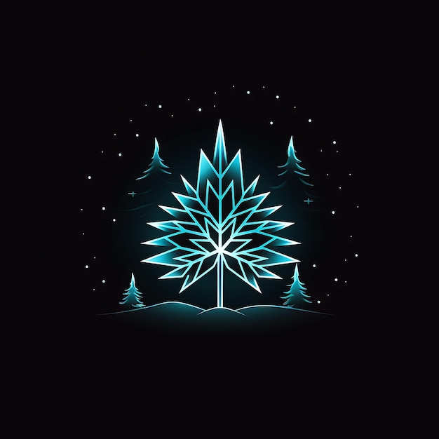 Design al neon del logo del fiocco di neve con montagne e alberi di pino Icy Blue e Fr Clipart Idea Tattoo
