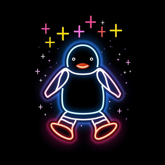 Design al neon del logo del pinguino carino con papillon e pattini da ghiaccio che cadono Snowfla Clipart Idea Tattoo