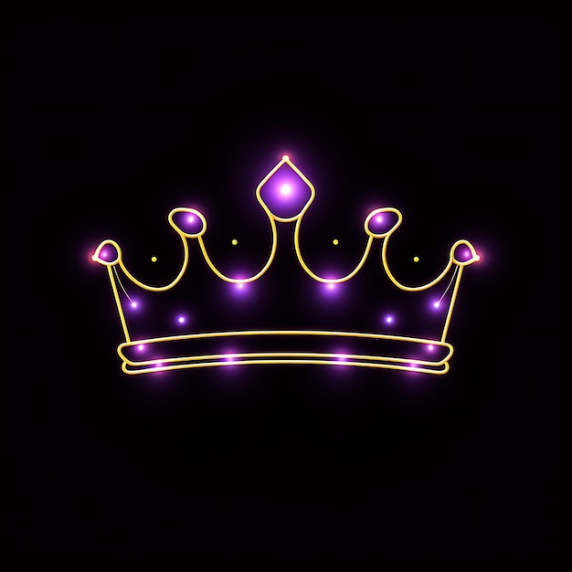 Design al neon del logo della corona con gioielli e stelle Royal Purple e scintillante Clipart Idea Tattoo