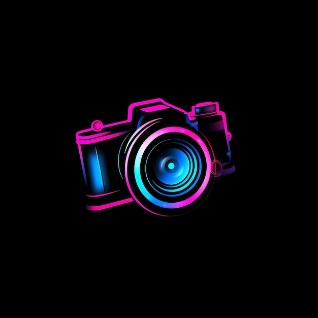 Design al neon del logo della fotocamera con striscia di pellicola e lame di apertura Vibrant Pink Clipart Idea Tattoo