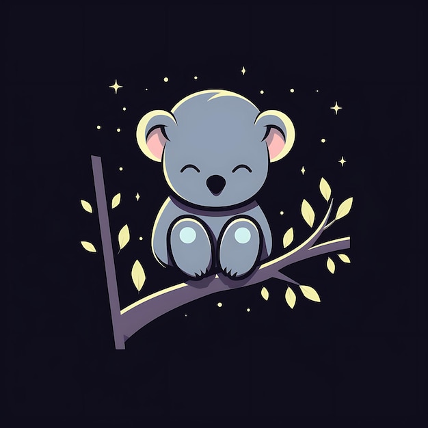 Design al neon del logo Koala adorabile con ramo di eucalipto e tatuaggio idea clipart Sleepy Expres