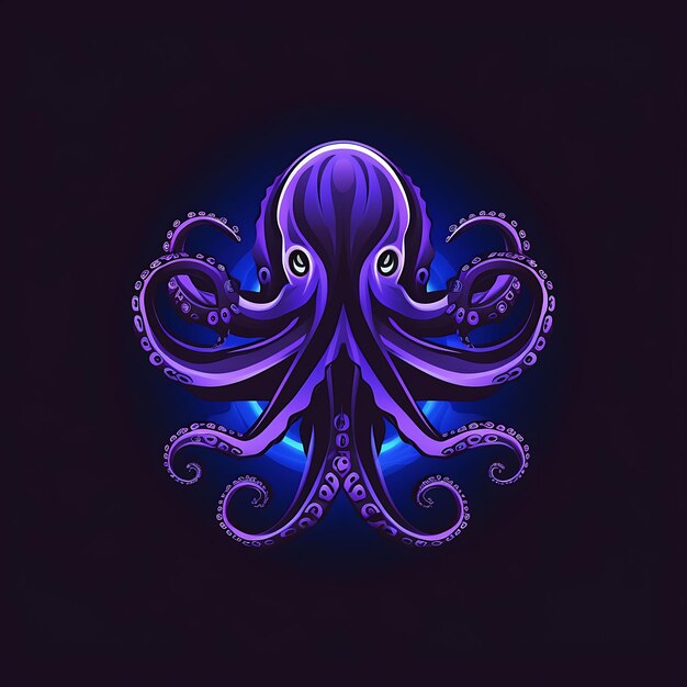 Design al neon del logo Octopus misterioso con tentacoli vorticosi e tatuaggio Idea Clipart del fondale marino