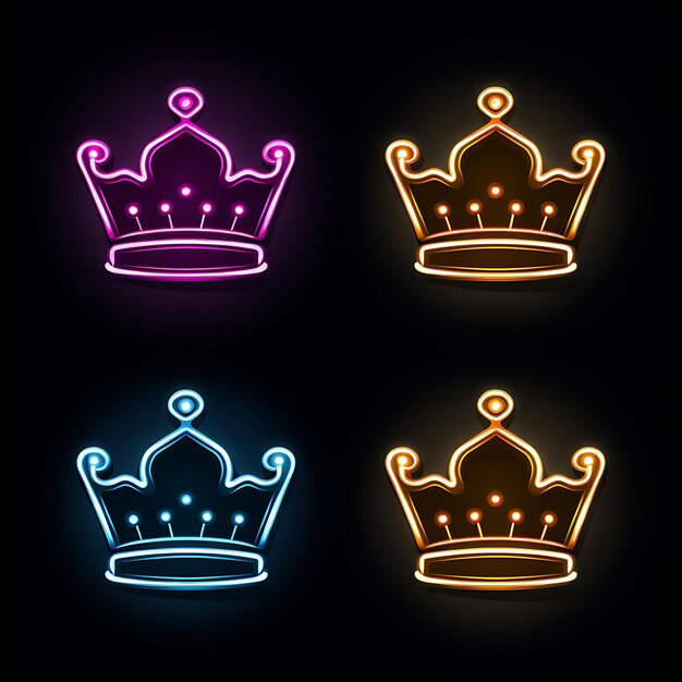 Design al neon dell'icona della corona Emoji con set di adesivi Clipart Royal Majestic e Regal Expressions