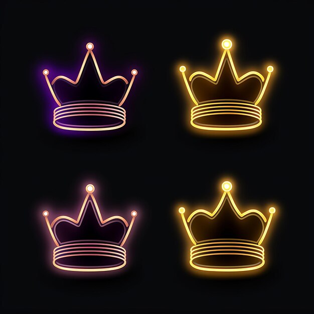 Design al neon dell'icona della corona Emoji con set di adesivi Clipart Royal Majestic e Regal Expressions