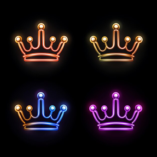 Design al neon dell'icona della corona Emoji con set di adesivi Clipart Royal Majestic e Regal Expressions