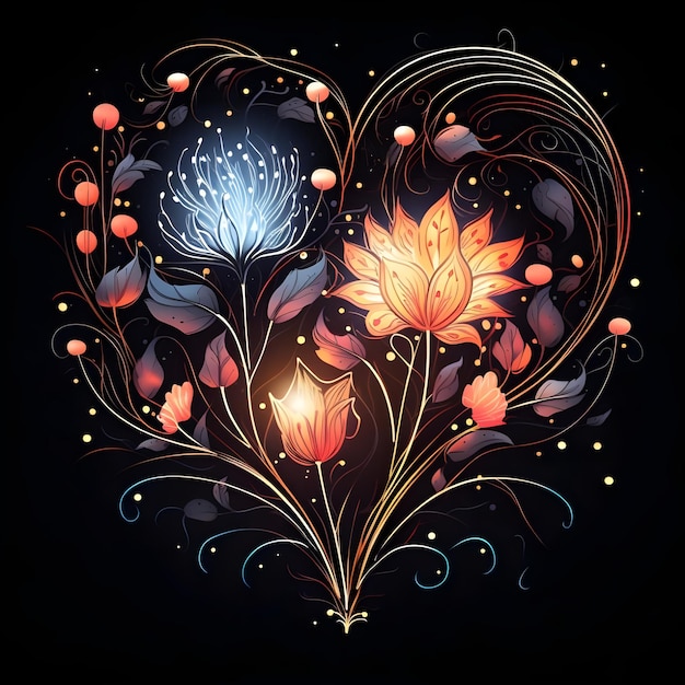 Design artistico digitale di un cuore carino in uno stile di illustrazione ad acquerello vibrante