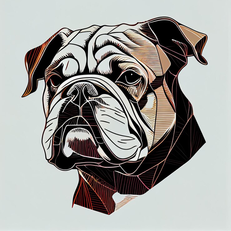 Foto design artistico in adesivo bulldog fustellato di cane con concetto minimo