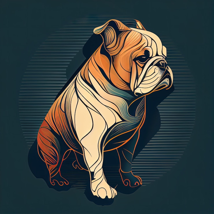 Foto design artistico in adesivo bulldog fustellato di cane con concetto minimo