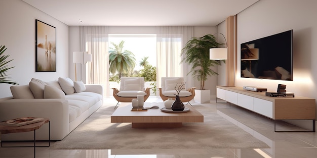 Design contemporaneo e elegante del soggiorno generato dall'AI