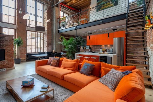 Design Coral Interni in loft in stile moderno e soggiorno moderno