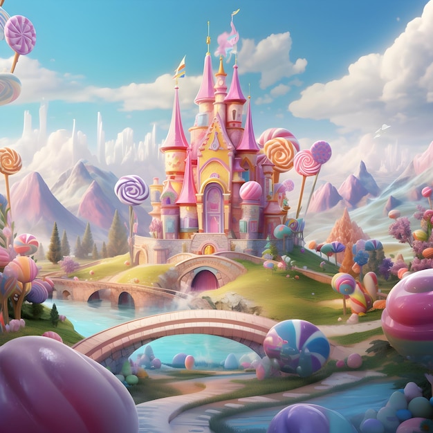 design creativo ai del mondo delle caramelle e del castello fantasy