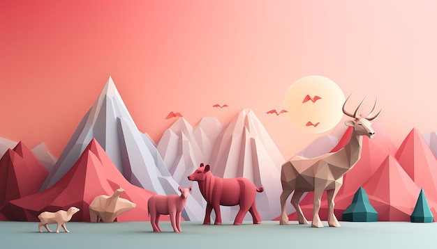 Design creativo del poster per la giornata mondiale degli animali in 3D minimo Rendering realistico