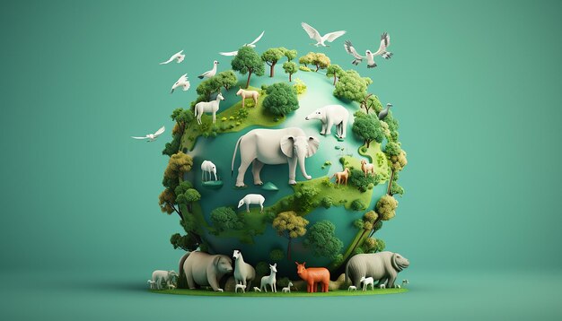 Design creativo di poster 3D minimale per la giornata mondiale degli animali Rendering realistico