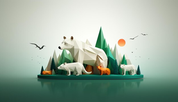 Design creativo di poster creativi per la giornata mondiale degli animali in 3D minimale Rendering realistico