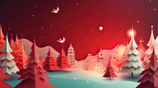 Design creativo di sfondo di festa con albero di Natale Modello per la pubblicità web social media e annunci di moda Cartellone volantino biglietto di auguri AI generativo