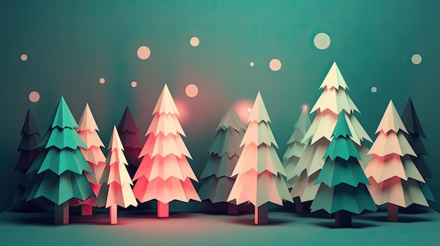 Design creativo in pastello dello sfondo della festa con albero di Natale Modello per la pubblicità web, social media e annunci di moda Cartellone, volantino, biglietto di auguri AI generativo
