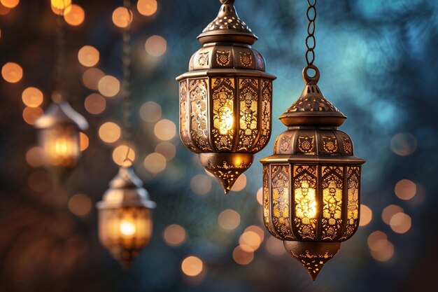 Design creativo islamico per il capodanno con lanterne sospese