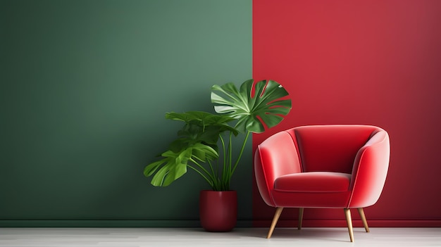 Design d'interni Decorazione minimalista del soggiorno Colore rosso e verde