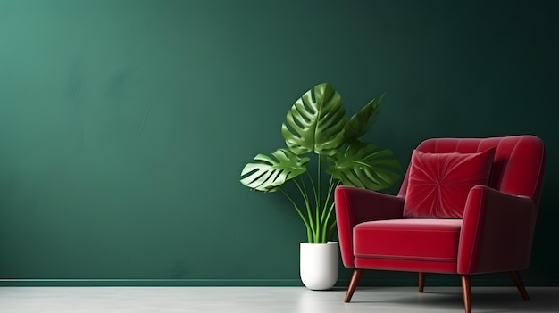 Design d'interni Decorazione minimalista del soggiorno Colore rosso e verde