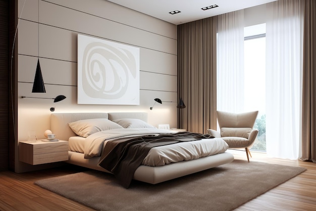 Design d'interni in stile minimalista di una camera da letto moderna