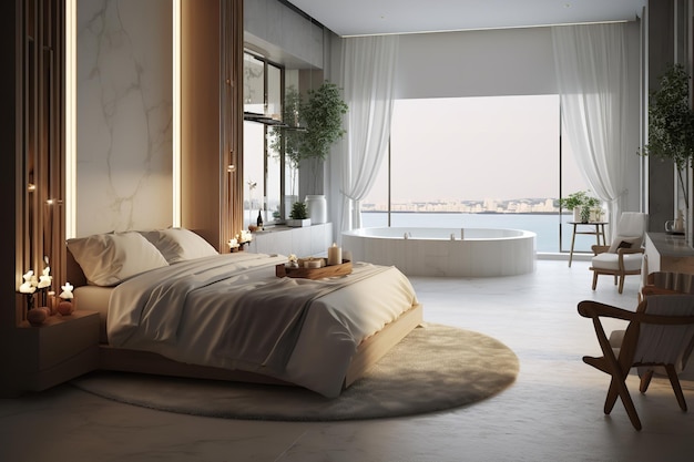 Design degli interni della camera da letto ispirato alla spa di lusso