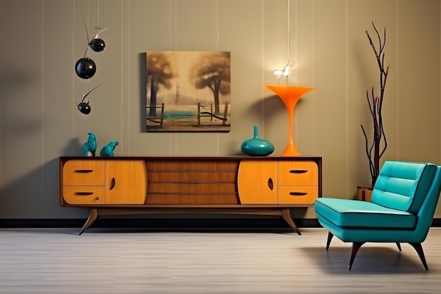 Design degli interni della vetrina di mobili moderni MidCentury