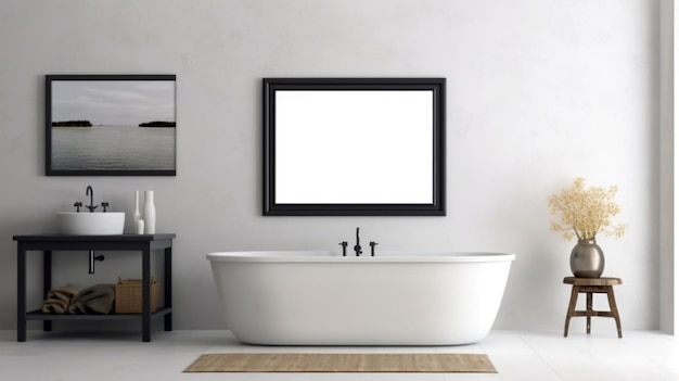 Design del bagno con vasca al centro in stile minimalista IA generata