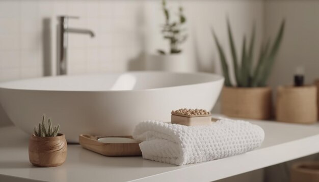 Design del bagno di lusso con elegante decorazione a orchidea generata da AI