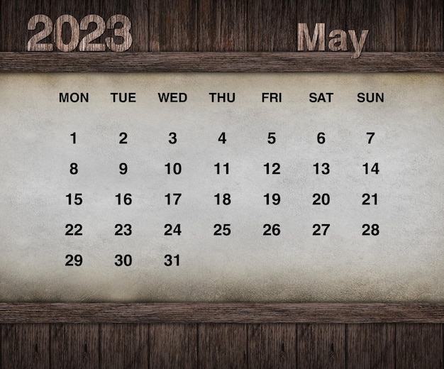 Design del calendario per il 2023. Parete grunge su sfondo di legno. Set di 12 calendari.