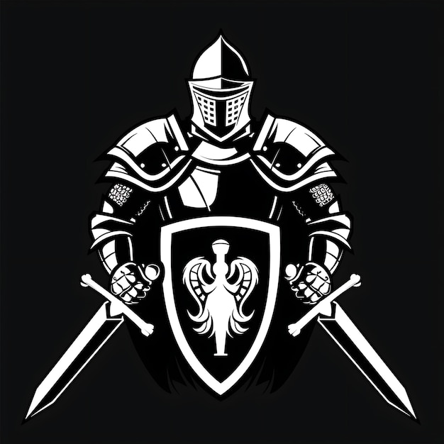Design del logo del cavaliere con forma corazzata e cavalleresca decorata con arte creativa semplice e minima
