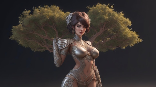 Design del personaggio dell'albero a forma di donna