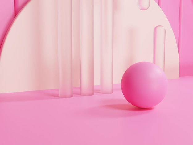 Design del podio rosa per la vetrina del prodotto, rendering 3D