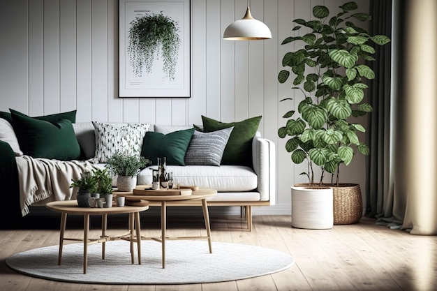 Design del soggiorno in legno in stile nordico
