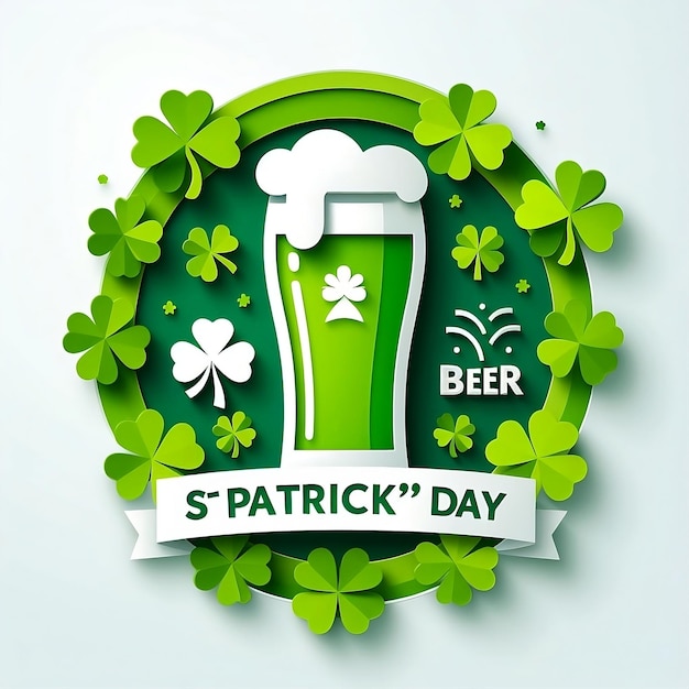 Design dell'emblema della birra verde del giorno di San Patrizio in Vector Design Illustration Background