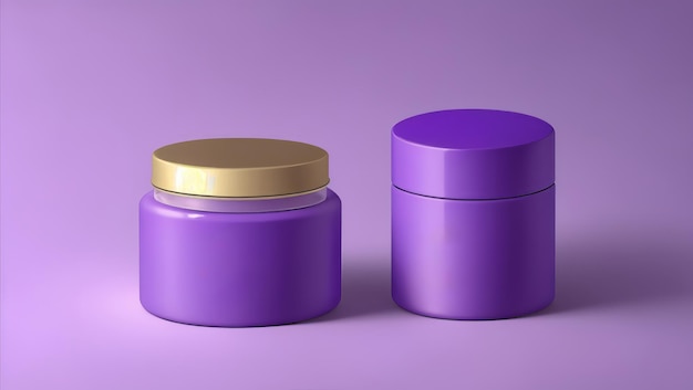 Design dell'imballaggio in vaso cilindrico a tema viola con cappuccio dorato Sfondo semplice