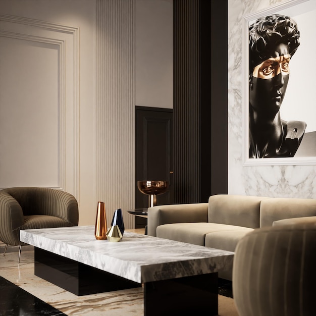 Design della camera degli ospiti con rendering 3D