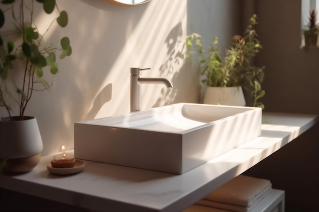 Design della casa contatore rubinetto interno luce solare bagno moderno doccia lavandino di lusso AI generativa