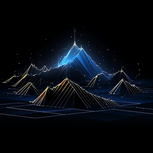 Design della catena montuosa Serene Blue Peaks Neon Lines Eagles Peaks Neo Clipart Tshirt Design Glow